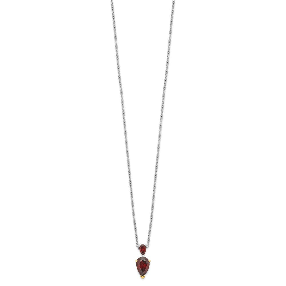 Brilliant Gemstones Sterling Silver with 14K Accent Rhodium-plated Garnet 18 Inch Necklace with 2 Inch Extender