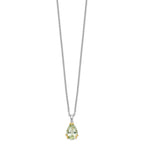 Brilliant Gemstones Sterling Silver with 14K Accent Rhodium-plated Green Quartz 18 Inch Necklace with 2 Inch Extender