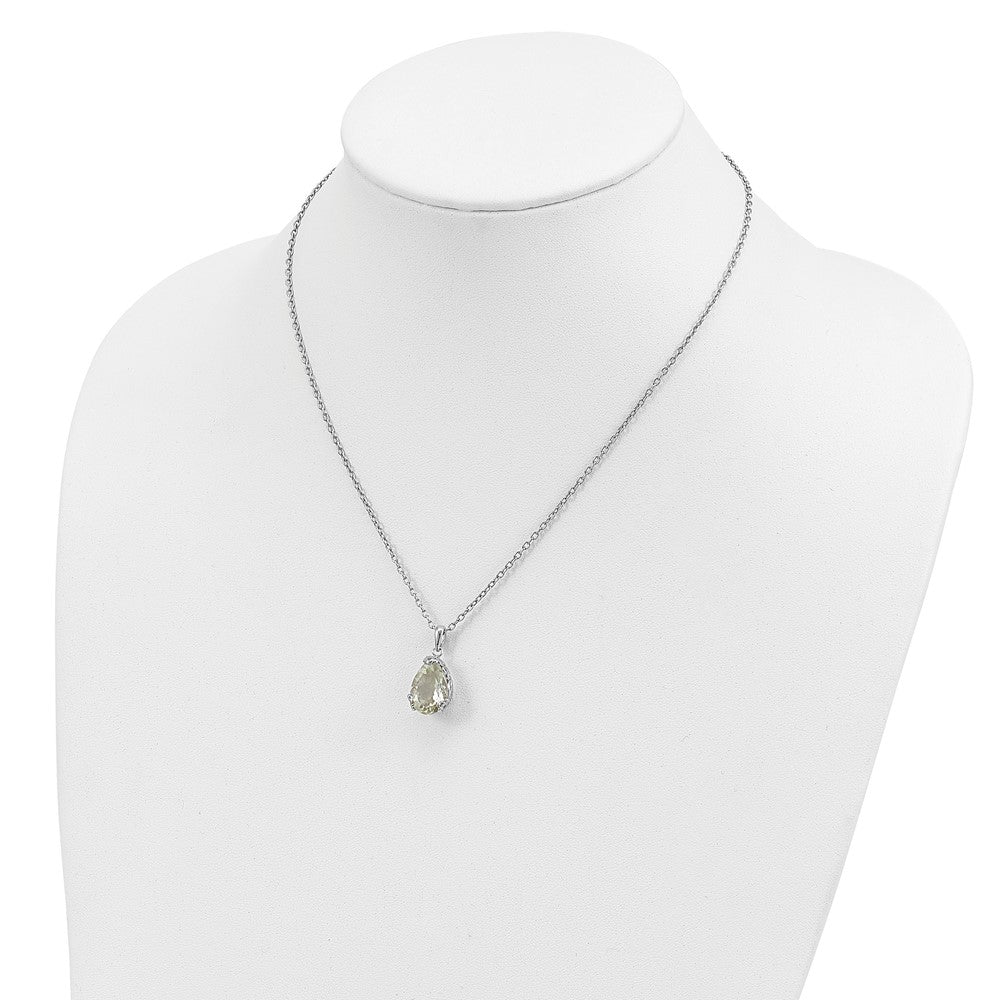 Brilliant Gemstones Sterling Silver with 14K Accent Rhodium-plated Green Quartz 18 Inch Necklace with 2 Inch Extender