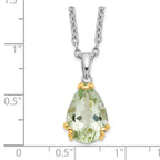 Brilliant Gemstones Sterling Silver with 14K Accent Rhodium-plated Green Quartz 18 Inch Necklace with 2 Inch Extender