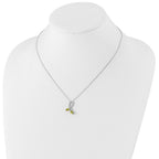 Brilliant Gemstones Sterling Silver with 14K Accent Rhodium-plated Peridot and Diamond 18 Inch Necklace with 2 Inch Extender