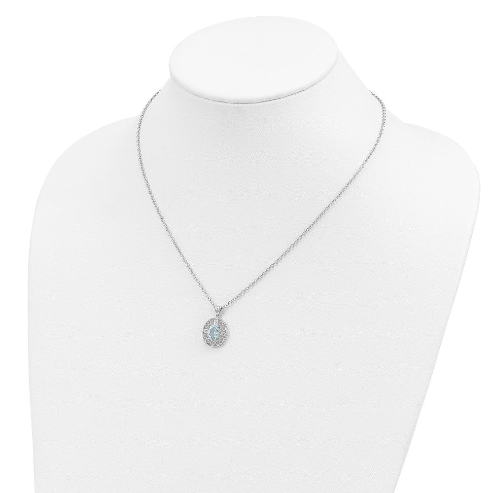 Brilliant Gemstones Sterling Silver with 14K Accent Rhodium-plated Sky Blue Topaz and Diamond 18 Inch Necklace with 2 Inch Extender