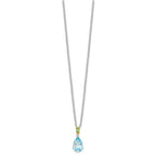 Brilliant Gemstones Sterling Silver with14K Accent Rhodium-plated Sky Blue Topaz and Peridot 18 Inch Necklace with 2 Inch Extender