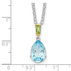 Brilliant Gemstones Sterling Silver with14K Accent Rhodium-plated Sky Blue Topaz and Peridot 18 Inch Necklace with 2 Inch Extender