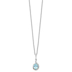Brilliant Gemstones Sterling Silver with 14K Accent Rhodium-plated Sky Blue Topaz and Diamond 18 Inch Necklace with 2 Inch Extender