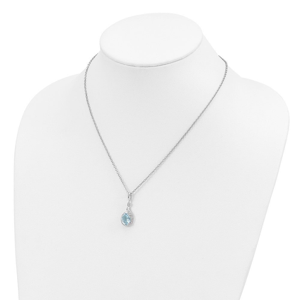 Brilliant Gemstones Sterling Silver with 14K Accent Rhodium-plated Sky Blue Topaz and Diamond 18 Inch Necklace with 2 Inch Extender