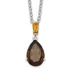 Brilliant Gemstones Sterling Silver with 14K Accent Rhodium-plated Smoky Quartz and Citrine Necklace