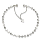 Sterling Silver Polished 4MM Beaded Dangling Heart 7.5 inch Charm Bracelet with Magnetic Clasp