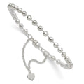 Sterling Silver Polished 4MM Beaded Dangling Heart 7.5 inch Charm Bracelet with Magnetic Clasp