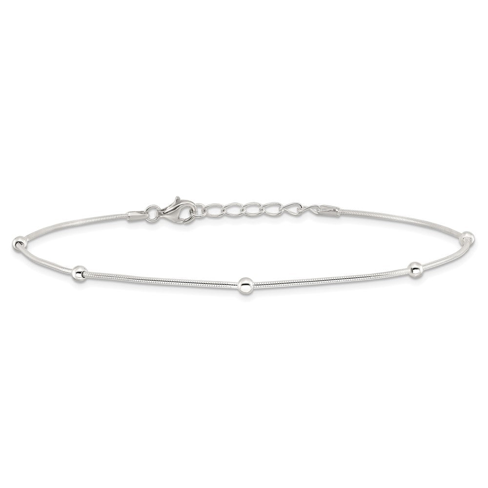 Sterling Silver Beads 5-Station 9 inch Plus 1.5 inch Extender - Total 10.5 inch Anklet