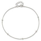 Sterling Silver Beads 5-Station 9 inch Plus 1.5 inch Extender - Total 10.5 inch Anklet
