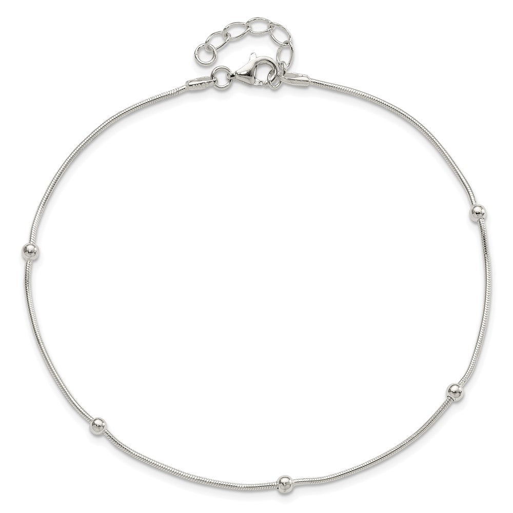 Sterling Silver Beads 5-Station 9 inch Plus 1.5 inch Extender - Total 10.5 inch Anklet