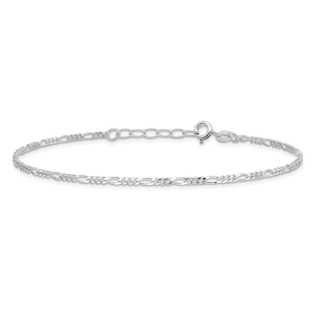 Sterling Silver Figaro Chain 9 inch Plus 1 inch Extender - Total 10 inch Anklet