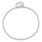 Sterling Silver Figaro Chain 9 inch Plus 1 inch Extender - Total 10 inch Anklet