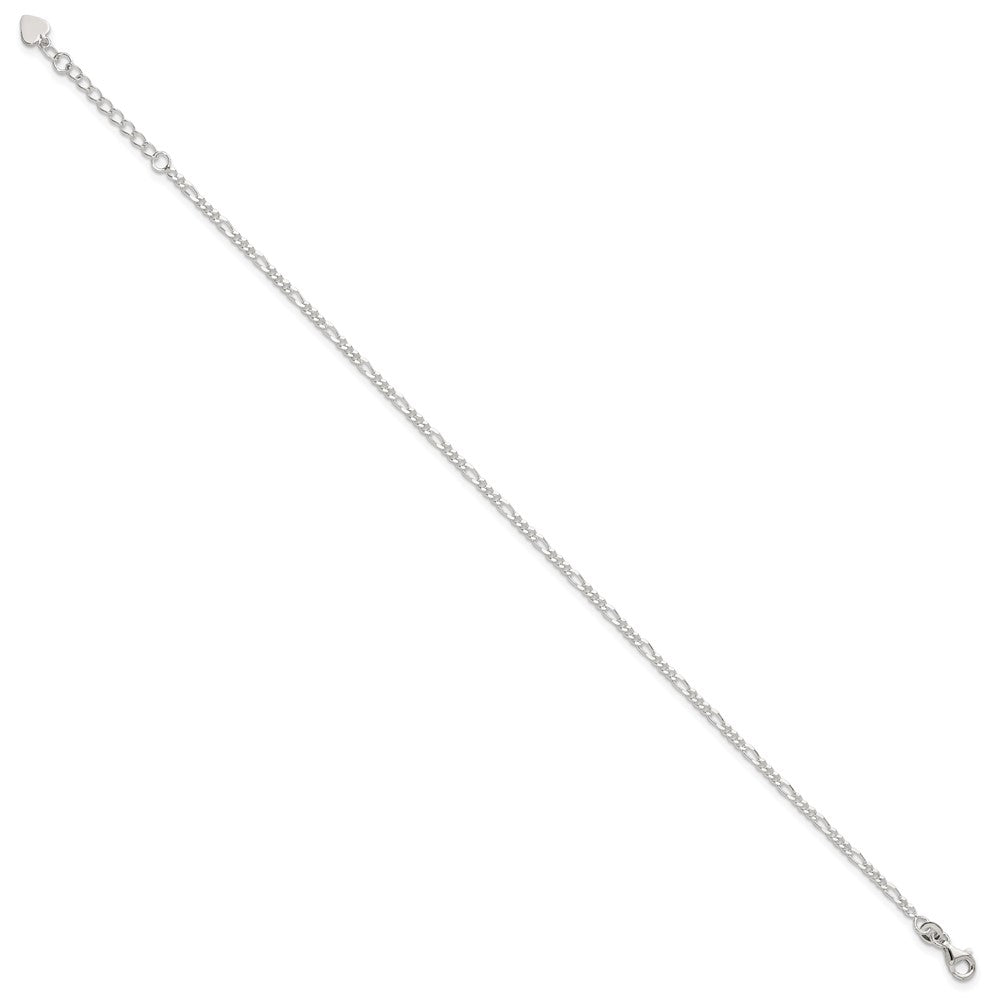 Sterling Silver Figaro Chain 9 inch Plus 1 inch Extender - Total 10 inch Anklet
