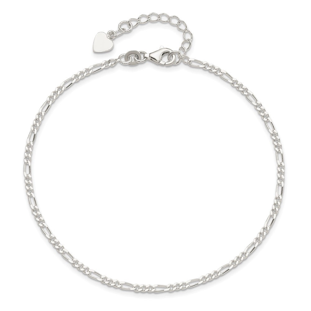 Sterling Silver Figaro Chain 9 inch Plus 1 inch Extender - Total 10 inch Anklet
