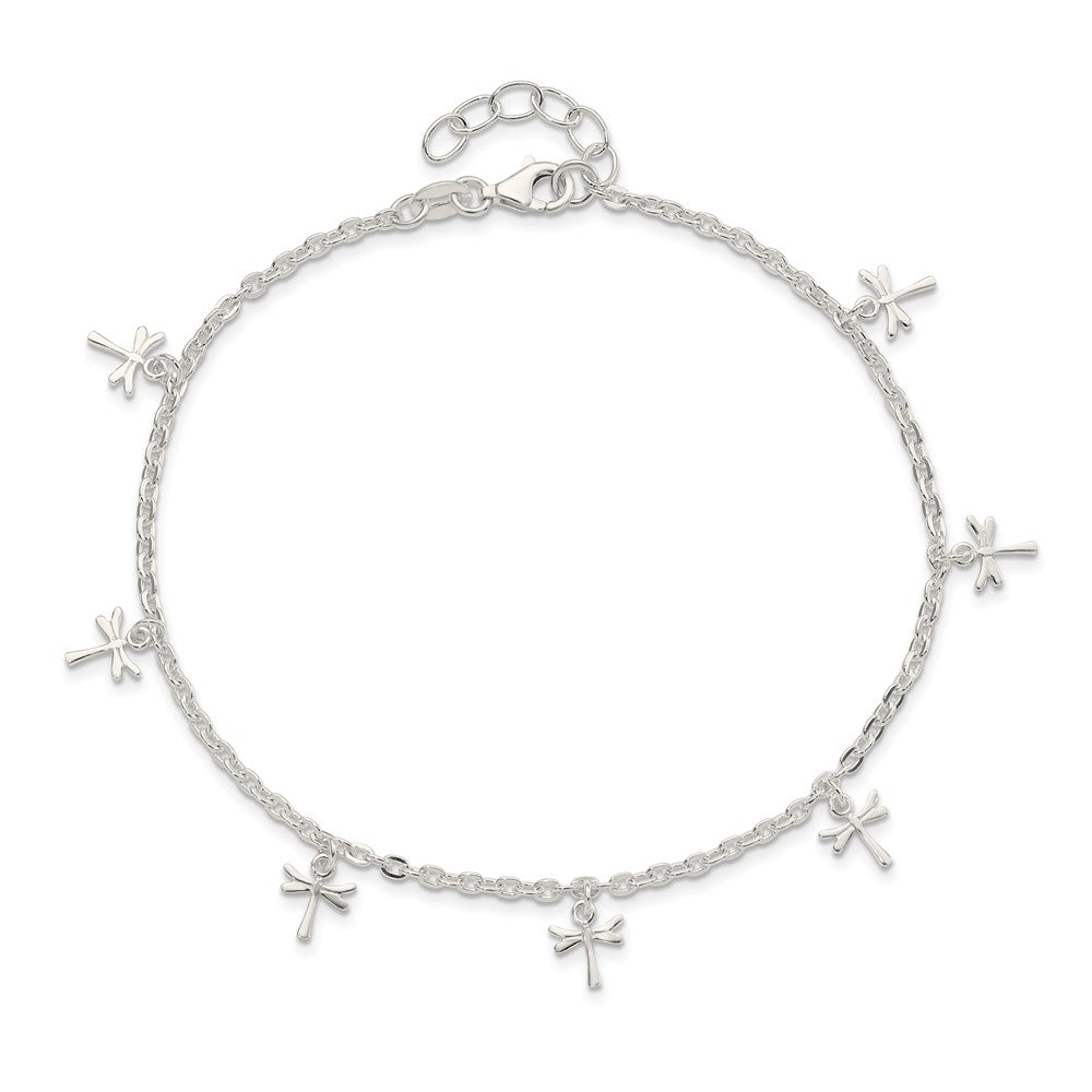 Sterling Silver Dragonfly Charms 9 inch Plus 1 inch Extender - Total 10 inch Anklet