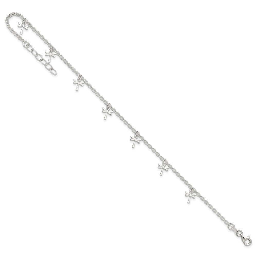 Sterling Silver Dragonfly Charms 9 inch Plus 1 inch Extender - Total 10 inch Anklet