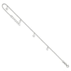 Sterling Silver Moon and Stars 9 inch Plus 1 inch Extender - Total 10 inch Anklet