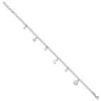 Sterling Silver Sun/Moon/Star/Crystal 9 inch Plus 1 inch Extender - Total 10 inch Anklet