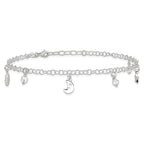 Sterling Silver Sun/Moon/Star/Crystal 9 inch Plus 1 inch Extender - Total 10 inch Anklet
