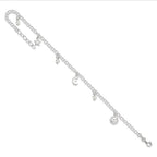 Sterling Silver Sun/Moon/Star/Crystal 9 inch Plus 1 inch Extender - Total 10 inch Anklet