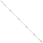 Sterling Silver Dolphins and Beads 4-Station 9 inch Plus 1 inch Extender - Total 10 inch Anklet