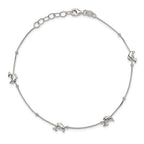 Sterling Silver Dolphins and Beads 4-Station 9 inch Plus 1 inch Extender - Total 10 inch Anklet
