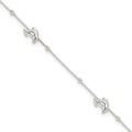 Sterling Silver Dolphins and Beads 4-Station 9 inch Plus 1 inch Extender - Total 10 inch Anklet