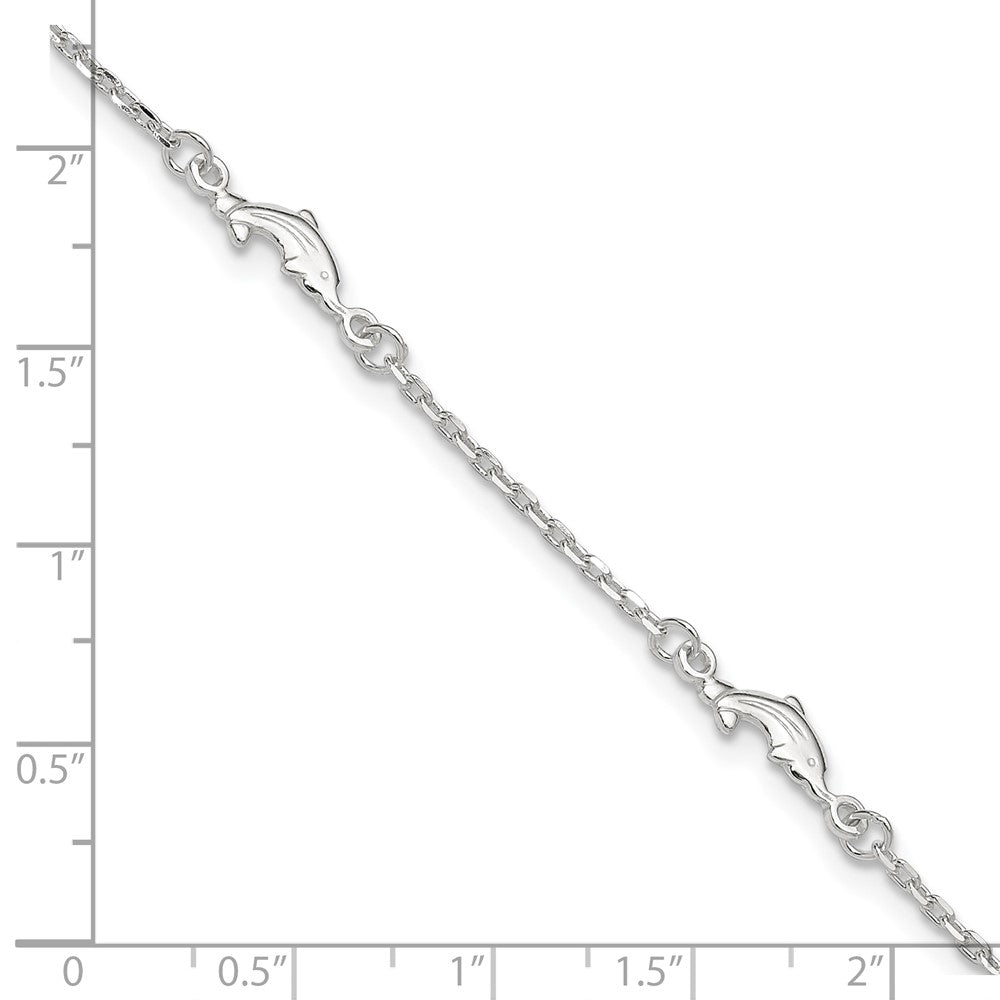 Sterling Silver Dolphin 5-Station 9 inch Plus 1 inch Extender - Total 10 inch Anklet