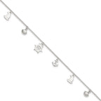 Sterling Silver Ocean Theme Charms 9 inch Plus 1 inch Extender - Total 10 inch Anklet