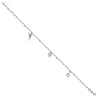 Sterling Silver Heart/Star/Dolphin Charms 9 inch Plus 1 inch Extender - Total 10 inch Anklet