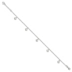Sterling Silver Puffed Heart Charms 9 inch Plus 1 inch Extender - Total 10 inch Anklet