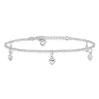 Sterling Silver Puffed Heart Charms 9 inch Plus 1 inch Extender - Total 10 inch Anklet