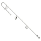 Sterling Silver Heart/YinYang/Peace Sign 8 inch Plus 1 inch Extender - Total 9 inch Anklet