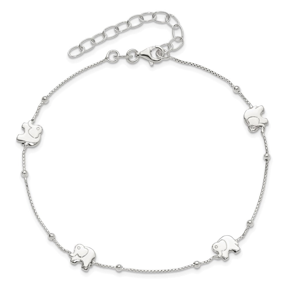 Sterling Silver Elephant 9 inch Plus 2 inch Extender - Total 11 inch Anklet