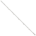 Sterling Silver Hearts 5-Station 9 inch Plus 1 inch Extender - Total 10 inch Anklet