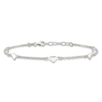 Sterling Silver Hearts 5-Station 9 inch Plus 1 inch Extender - Total 10 inch Anklet