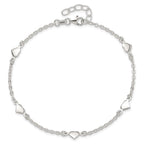 Sterling Silver Hearts 5-Station 9 inch Plus 1 inch Extender - Total 10 inch Anklet