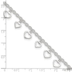 Sterling Silver Heart Charms 8 inch Plus 1 inch Extender - Total 9 inch Anklet