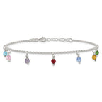 Sterling Silver Multi-colored Beads 9 inch Plus 1 inch Extender - Total 10 inch Anklet