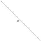 Sterling Silver 10inch Polished Puffed Heart Anklet