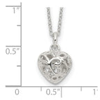 Sterling Silver Polished Puffed Filigree Heart 18 inch Necklace