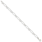 Sterling Silver Oval Link w/Hearts Bracelet