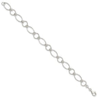 Sterling Silver Polished Textured Fancy Circle and Oval Link Bracelet