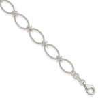 Sterling Silver Polished Textured Fancy Oval Link Bracelet