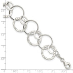 Sterling Silver Polished Textured Fancy Circle Link Bracelet