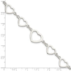 Sterling Silver Polished Heart Fancy Link Bracelet