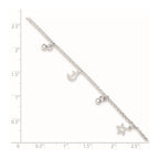 Sterling Silver Star and Moon 9 inch Plus 1 inch Extender - Total 10 inch Anklet