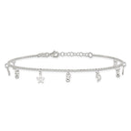 Sterling Silver Star and Moon 9 inch Plus 1 inch Extender - Total 10 inch Anklet